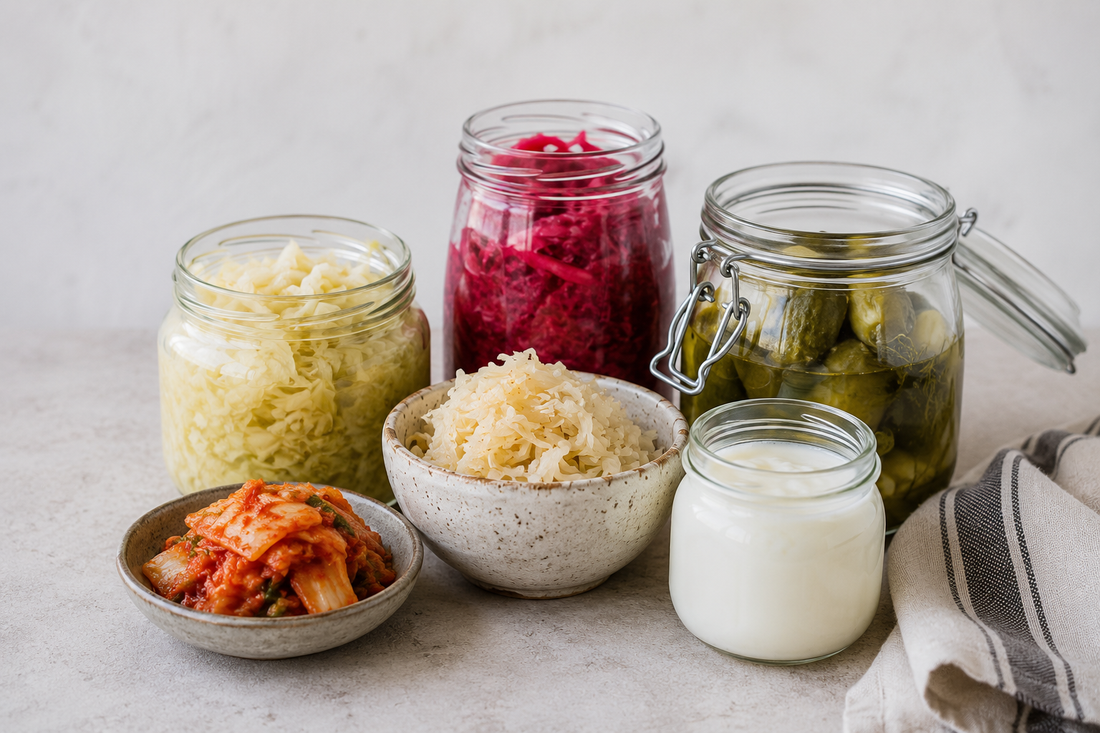 Image of fermented foods such as cucumber and radishes